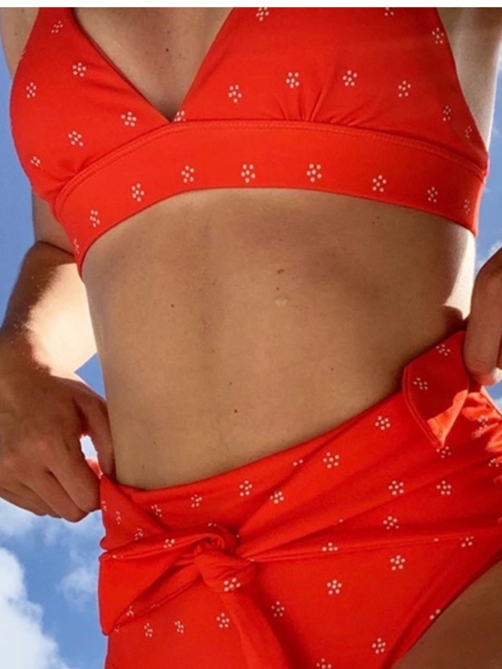 Kitty and Vibe Red Floral-Print Bikini top  - size D